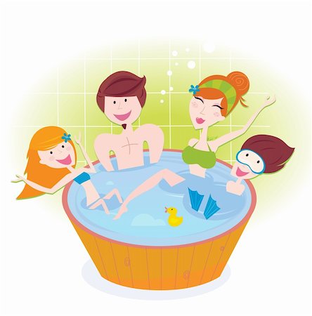 father son bath - Mother, father and children relaxing in bubble bath. Vector Illustration. Foto de stock - Super Valor sin royalties y Suscripción, Código: 400-04303173