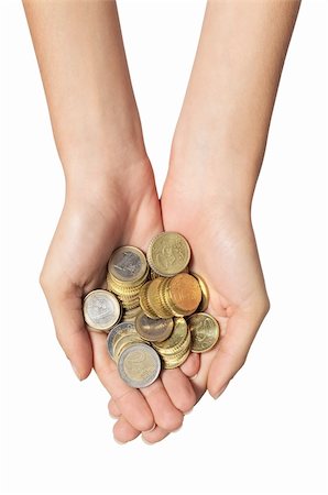 Hands with coins isolated on white background Stock Photo - Budget Royalty-Free & Subscription, Code: 400-04303190