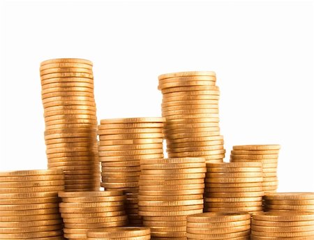 simsearch:400-07574972,k - Many golden coins in columns isolated on white background Stock Photo - Budget Royalty-Free & Subscription, Code: 400-04303192