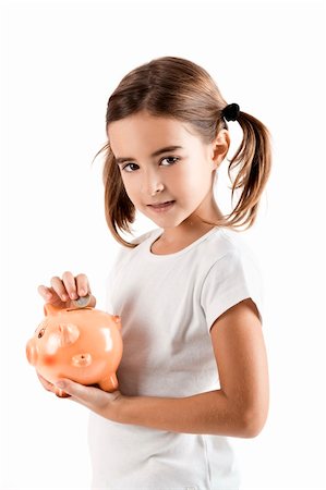 Little girl holding a piggy-bank and inserting a one euro coin Stock Photo - Budget Royalty-Free & Subscription, Code: 400-04303410
