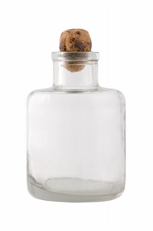 small vintage bottle with brown cork on white background Foto de stock - Super Valor sin royalties y Suscripción, Código: 400-04303581