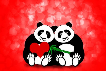 simsearch:400-05295204,k - Happy Valentines Day Panda Bear Couple Hearts Bokeh Background Illustration Stock Photo - Budget Royalty-Free & Subscription, Code: 400-04303645