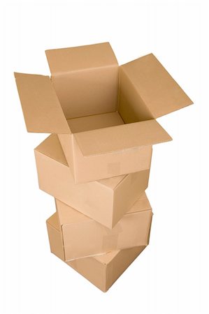 simsearch:400-06205380,k - Brown cardboard boxes arranged in stack on white background Foto de stock - Super Valor sin royalties y Suscripción, Código: 400-04303720