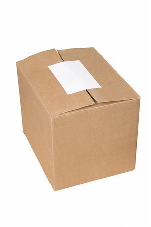 simsearch:400-04806832,k - isolated closed shipping cardboard box whit white empty label Stockbilder - Microstock & Abonnement, Bildnummer: 400-04303815