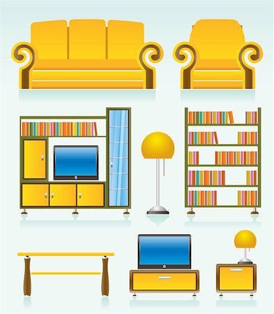 living room objects, furniture and equipment - vector illustration Stock Photo - Budget Royalty-Free & Subscription, Code: 400-04303823