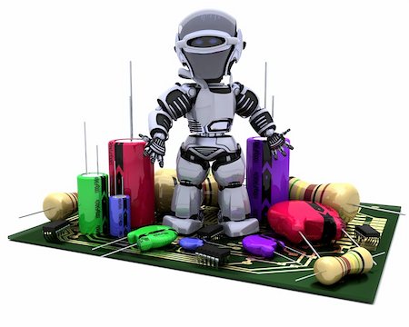 simsearch:400-04310985,k - 3D Render of a Robot With Capacitors Resistors and semi-conductors Stock Photo - Budget Royalty-Free & Subscription, Code: 400-04303894