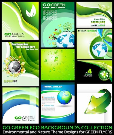 simsearch:400-05365467,k - Go Green Eco Backgrounds Collection - 9 different Environmental Illustrations Stock Photo - Budget Royalty-Free & Subscription, Code: 400-04303935
