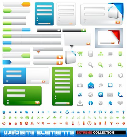 Web design elements extreme collection - frames, bars, 101 icons, banner, login forms, buttons. Stock Photo - Budget Royalty-Free & Subscription, Code: 400-04303966