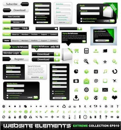 Web design elements extreme collection - frames, bars, 101 icons, banner, login forms, buttons. Stock Photo - Budget Royalty-Free & Subscription, Code: 400-04303961