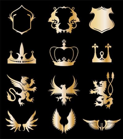 Set heraldic gold elements on black. Vector illustration Stock Photo - Budget Royalty-Free & Subscription, Code: 400-04314076