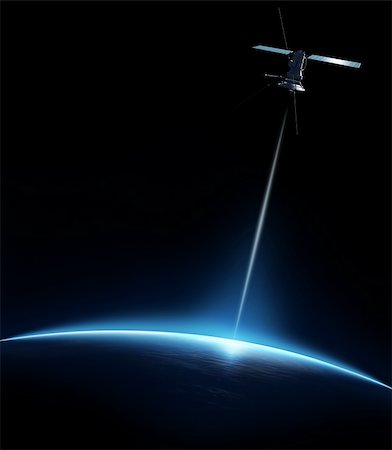 radio communication antenna - Communication satellite beaming a signal down to earth Photographie de stock - Aubaine LD & Abonnement, Code: 400-04314128