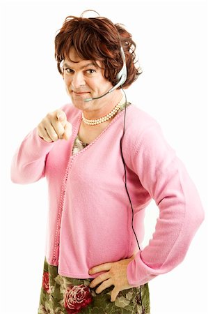 simsearch:841-06031347,k - Male dressed as a woman working in the phone sex or customer service industry.  Isolated on white. Photographie de stock - Aubaine LD & Abonnement, Code: 400-04314180