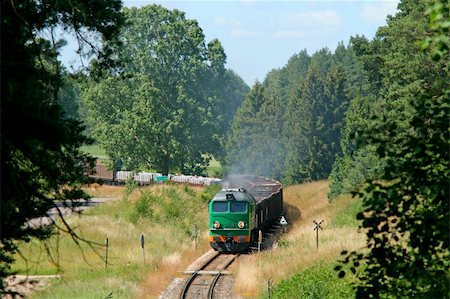 Freight train hauled by the diesel locomotive is entering the forest Stock Photo - Budget Royalty-Free & Subscription, Code: 400-04314209