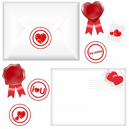 simsearch:400-04314352,k - 2 Envelope With A Stamp In Form Of Heart, Isolated On White Background, Vector Illustration Stock Photo - Budget Royalty-Free & Subscription, Code: 400-04314362