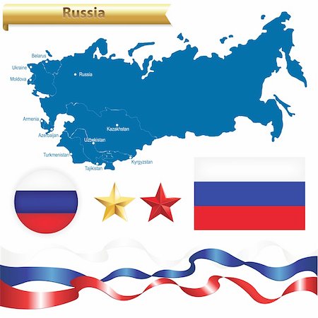 russia vector - Russian Federation Set, Russia Map With Flag, Badge And Stars, Isolated On White Background, Vector Illustration Stock Photo - Budget Royalty-Free & Subscription, Code: 400-04314374