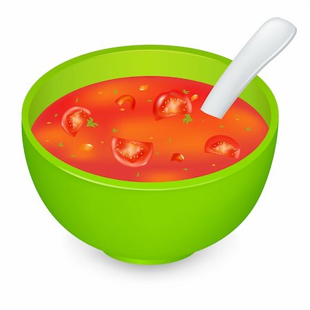 Tomato Soup In Green Plate, Isolated On White Background, Vector Illustration Stock Photo - Budget Royalty-Free & Subscription, Code: 400-04314386