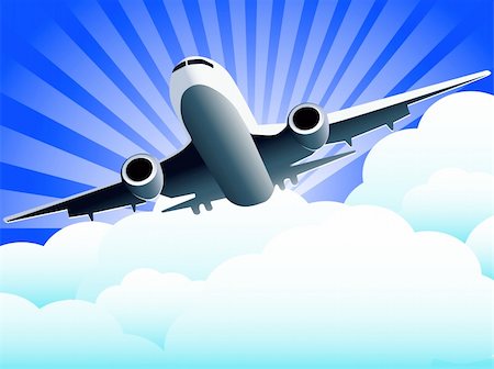 Illustration, plane on cloud on background blue sky Stock Photo - Budget Royalty-Free & Subscription, Code: 400-04314570
