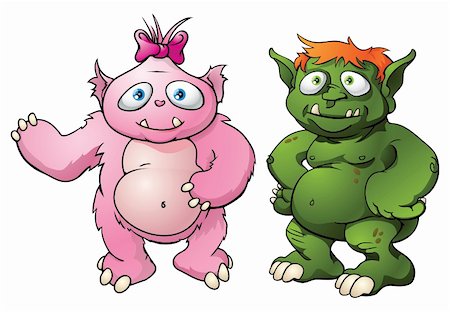 simsearch:400-04216683,k - A couple of cute cartoon character monster mascots. Maybe a married couple? Stockbilder - Microstock & Abonnement, Bildnummer: 400-04314795