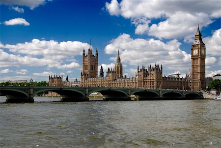 photo of crowd on bridges - Houses of Parliament and a Westminster bridge at a sunny day Stock Photo - Budget Royalty-Free & Subscription, Code: 400-04315149