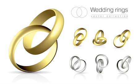 Wedding rings vector collection isolated on white background with shadow and reflection Stock Photo - Budget Royalty-Free & Subscription, Code: 400-04315274
