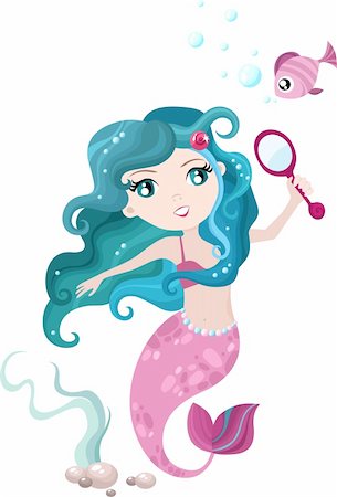 fantasy fish art - vector illustration of a cute mermaid Stock Photo - Budget Royalty-Free & Subscription, Code: 400-04315480