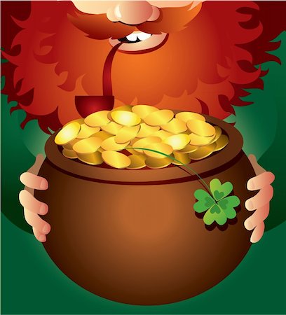 pot of gold - Vector illustration of leprechaun holding pot of gold Stock Photo - Budget Royalty-Free & Subscription, Code: 400-04315958