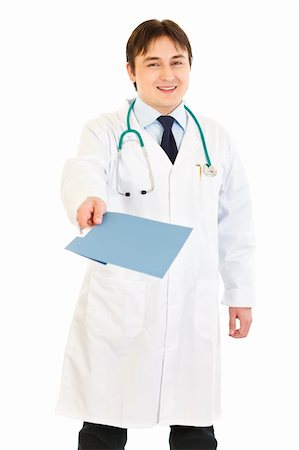 simsearch:400-04351236,k - Smiling  doctor holding medical chart in hand  isolated on white Stock Photo - Budget Royalty-Free & Subscription, Code: 400-04316003