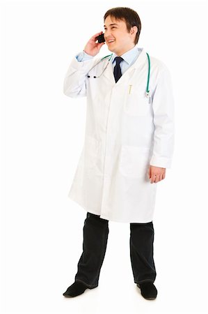 simsearch:400-04351236,k - Smiling medical doctor talking on mobile phone isolated on white Stock Photo - Budget Royalty-Free & Subscription, Code: 400-04316014