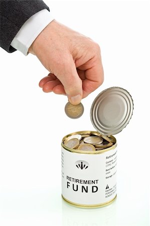 saving can - Senior man hand putting coin in retirement fund - savings concept, isolated Stock Photo - Budget Royalty-Free & Subscription, Code: 400-04316034