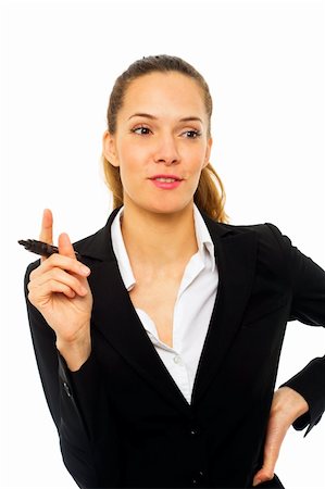 simsearch:400-04398921,k - Young businesswoman holding a marking pen on white background studio Stockbilder - Microstock & Abonnement, Bildnummer: 400-04316401