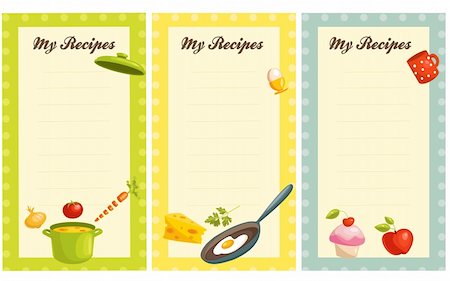 recipes paper - set of old fashioned recipe card , vector illustration    set of old fashioned recipe card , vector illustration Foto de stock - Super Valor sin royalties y Suscripción, Código: 400-04316523