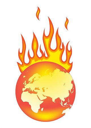 Earth On Fire. Isolated on a white background. Photographie de stock - Aubaine LD & Abonnement, Code: 400-04316537