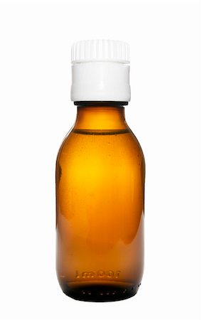 Medicine bottle. Brown glass. White childproof lid. 100ml. Clipping path included. Stock Photo - Budget Royalty-Free & Subscription, Code: 400-04316651