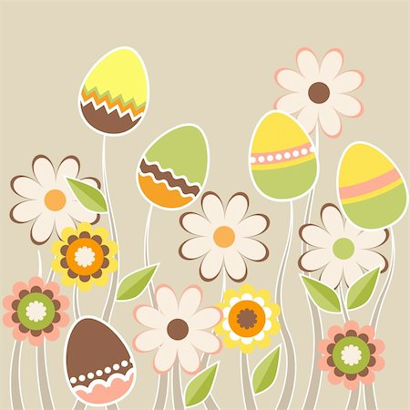 pastel spring pattern - Stylized growing easter eggs on beige background Stock Photo - Budget Royalty-Free & Subscription, Code: 400-04316786