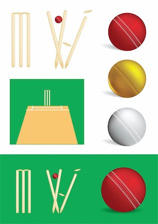 Set of cricket game objects - vector illustrations Stock Photo - Budget Royalty-Free & Subscription, Code: 400-04316836