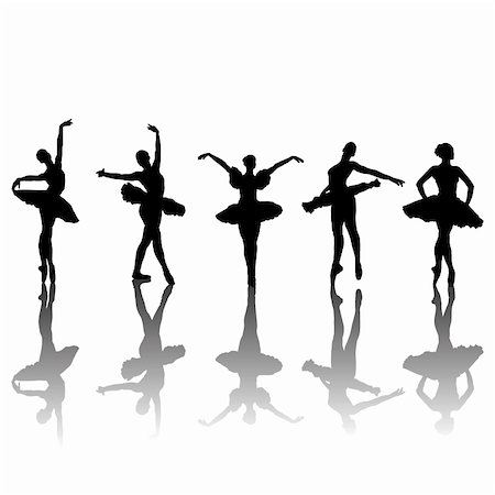 Five ballet dancers silhouettes in different positions, vector illustration Stock Photo - Budget Royalty-Free & Subscription, Code: 400-04317257