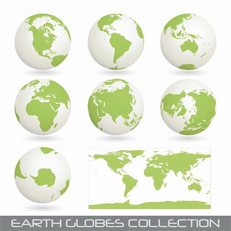 collection of earth globes end a map isolated on white, vector illustration Stock Photo - Budget Royalty-Free & Subscription, Code: 400-04317252