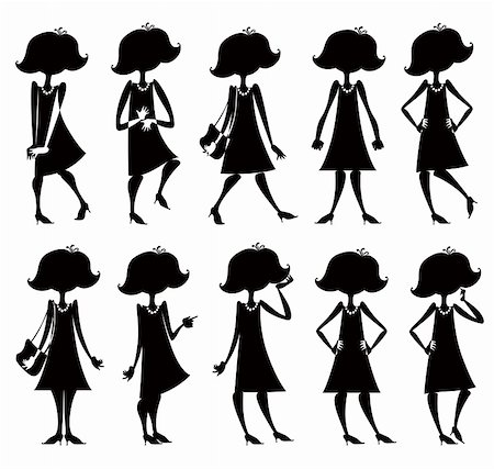 silhouette icon of beautiful woman - Cartoon girl silhouettes set in different poses and actions. Stock Photo - Budget Royalty-Free & Subscription, Code: 400-04317544