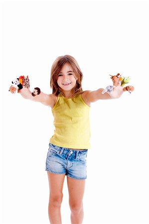 Cute and happy girl playing with finger puppets Stock Photo - Budget Royalty-Free & Subscription, Code: 400-04317586