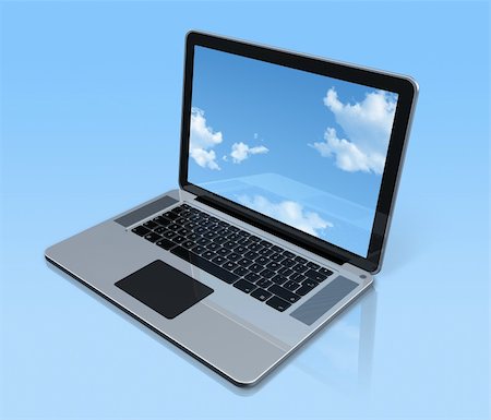 simsearch:400-04854535,k - 3D laptop computer with sky screen. isolated on blue with clipping path Stock Photo - Budget Royalty-Free & Subscription, Code: 400-04317829