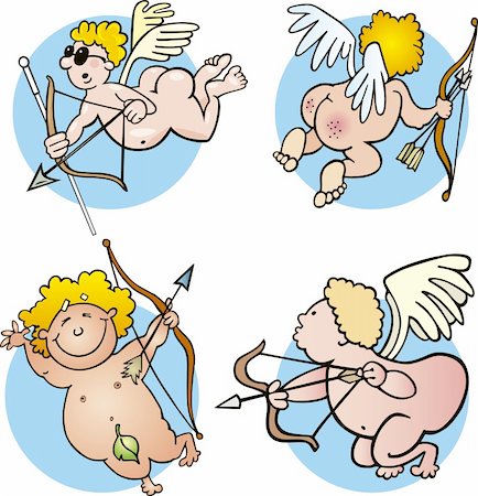 cartoon illustration of four funny cupids Foto de stock - Super Valor sin royalties y Suscripción, Código: 400-04317866