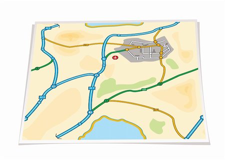 Illustrated paper city map with roads airport and guide Stock Photo - Budget Royalty-Free & Subscription, Code: 400-04317980