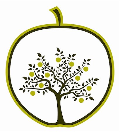 fruit tree silhouette - vector apple tree in apple on white background, Adobe Illustrator 8 format Stock Photo - Budget Royalty-Free & Subscription, Code: 400-04318284