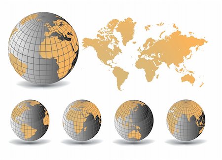 simsearch:400-05349061,k - Earth globes with world map, different views, vector illustration Foto de stock - Super Valor sin royalties y Suscripción, Código: 400-04318359