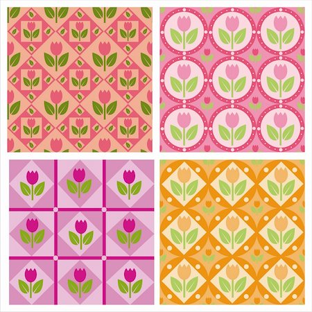 simsearch:400-04350939,k - set of 4 cute tulips patterns Stock Photo - Budget Royalty-Free & Subscription, Code: 400-04318811