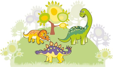prehistoric cartoon trees - Cartoon dinosaur collection. Colorful illustration. Stock Photo - Budget Royalty-Free & Subscription, Code: 400-04318856