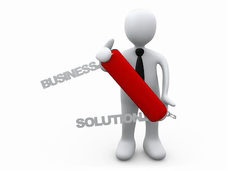 3d person holding a swiss knife with the words Business Solution coming out of it. Photographie de stock - Aubaine LD & Abonnement, Code: 400-04319285