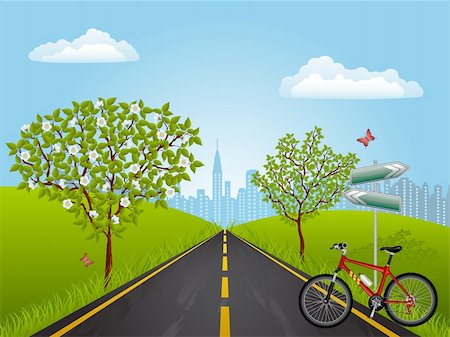 Summer landscape with a bike. Vector illustration. Stock Photo - Budget Royalty-Free & Subscription, Code: 400-04319359