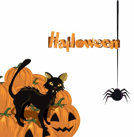 simsearch:400-06135836,k - Halloween card with kitten and pumpkin Stock Photo - Budget Royalty-Free & Subscription, Code: 400-04319386