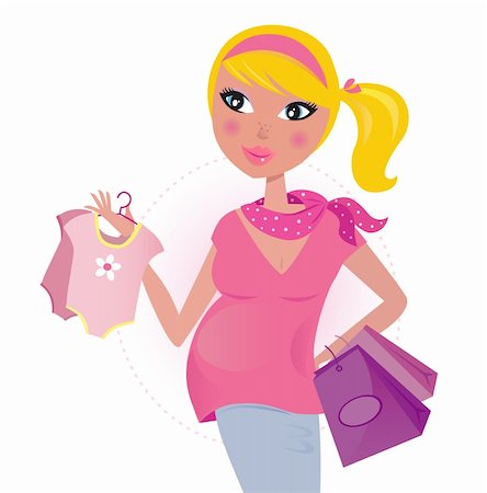 Pregnant mother with shopping bags. Vector Illustration. Stock Photo - Budget Royalty-Free & Subscription, Code: 400-04319425